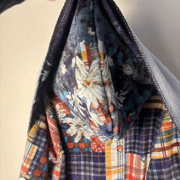 Johnny Was Floral Biya Sherpa Patchwork Hooded Open Waterfall Cardigan Jacket L - Picture 10 of 15